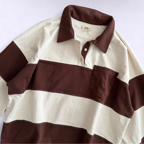 Madewell Tops - Madewell Rugby Shirt Brown Ivory Made in Peru Relaxed Preppy